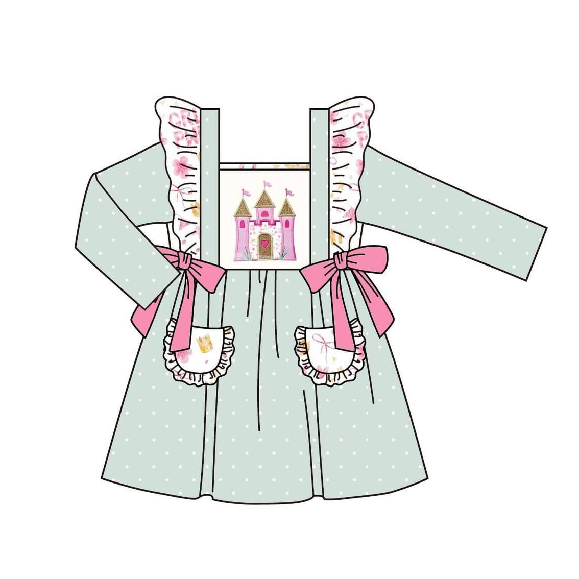 (Pre Order)Family Princess Castle Embroidery Dress,Set&Romper