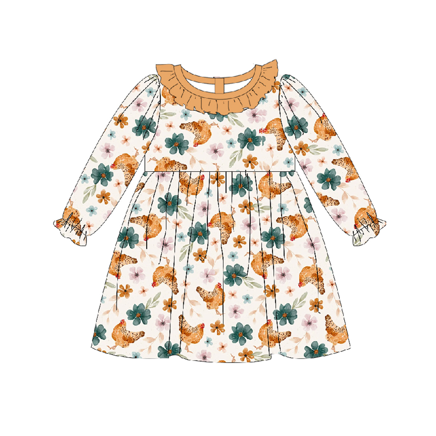 (Pre Order)Family Fall Chick Print Dress,Set&Romper