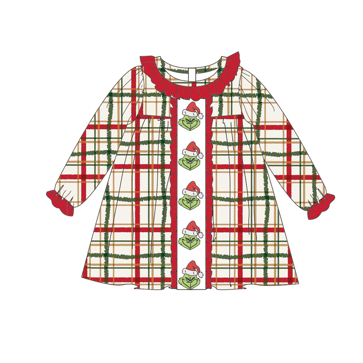 (Pre Order)Family Christmas Cartoon Embroidery Smocked Dress,Set&Romper