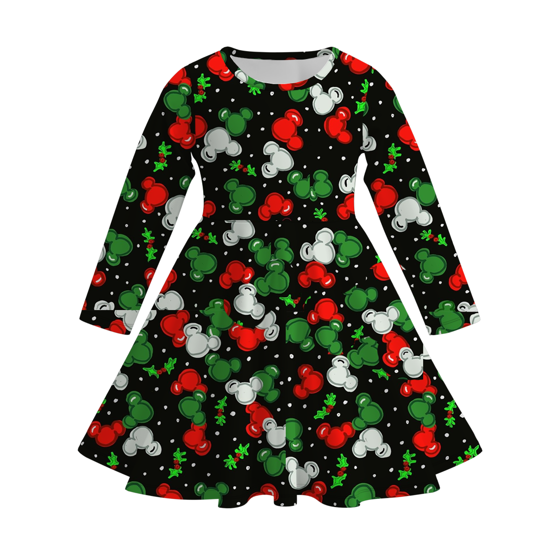 (Pre Order)Girls Christmas Cartoon Print Dress