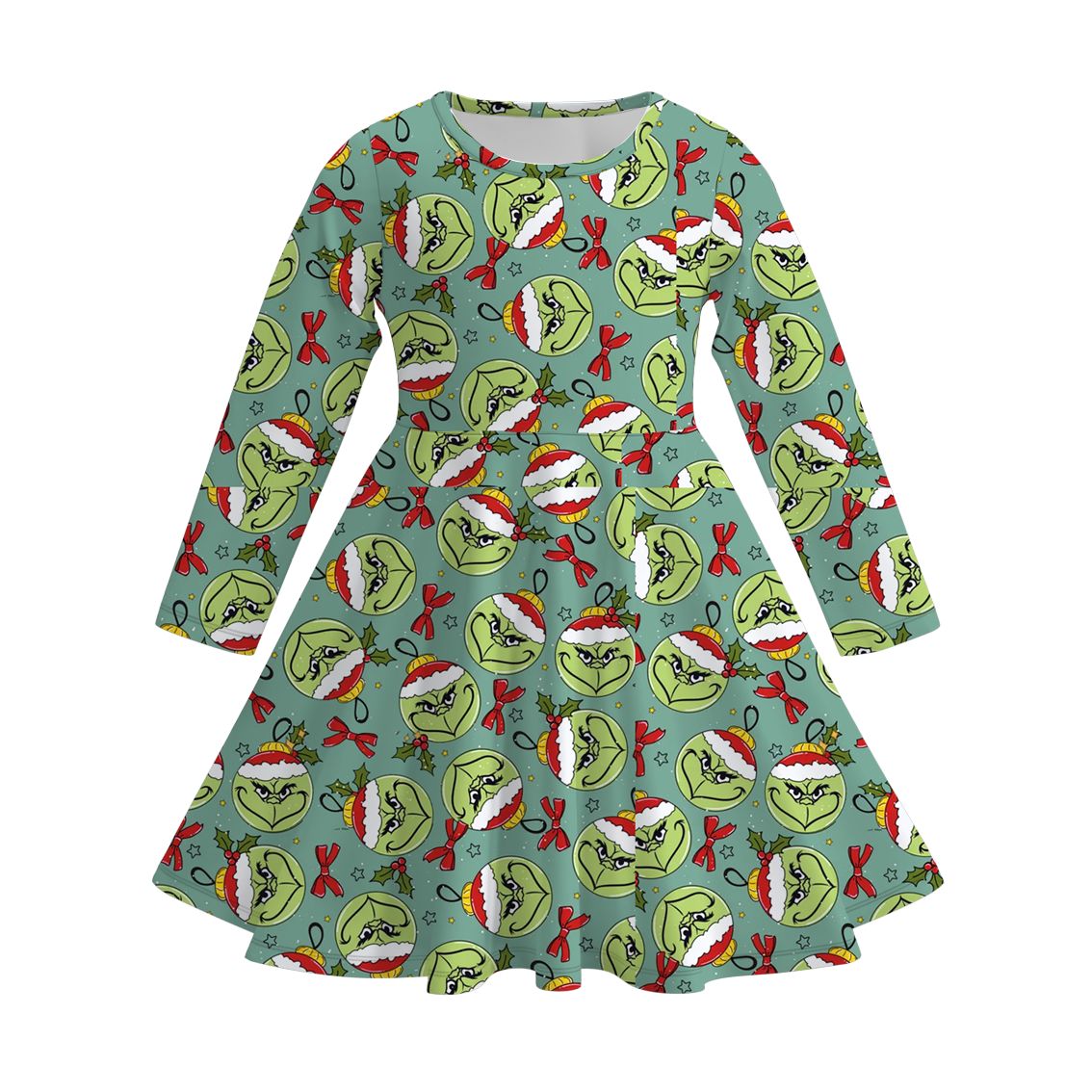 (Pre Order)Girls Christmas Cartoon Print Dress