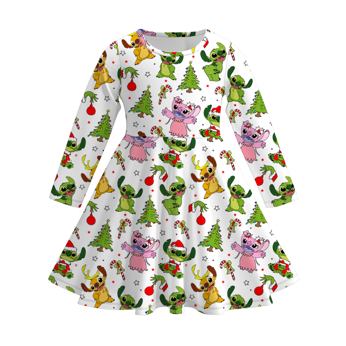 (Pre Order)Girls Christmas Cartoon Print Dress