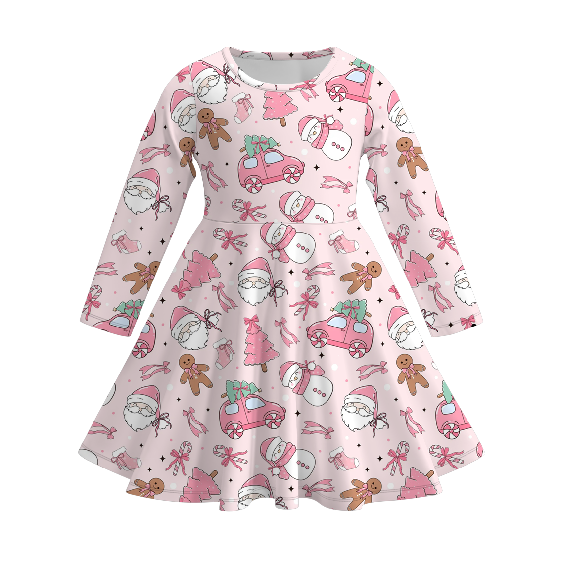 (Pre Order)Girls Christmas Cartoon Print Dress