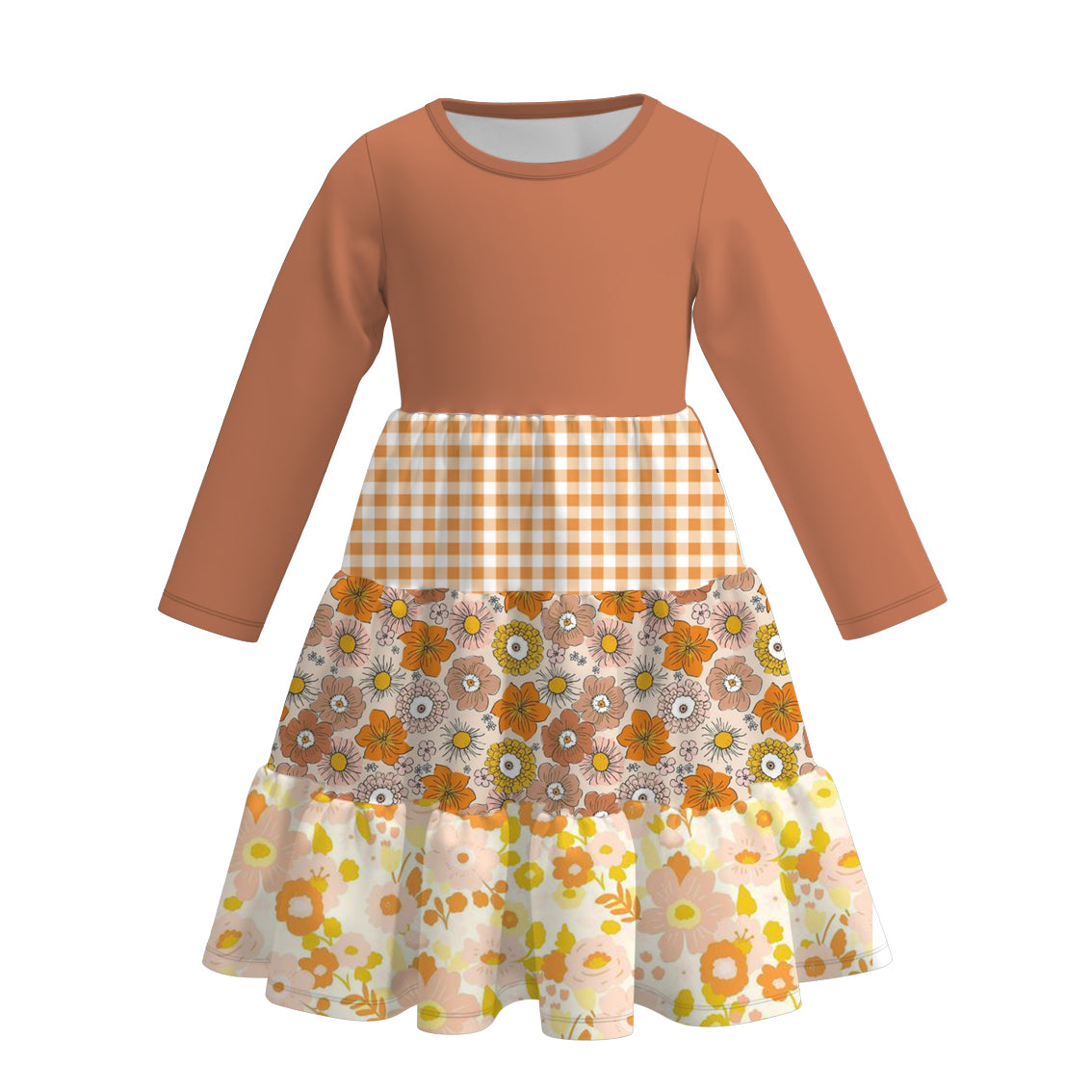 (Pre Order)Girls Fall Print Gored Dress