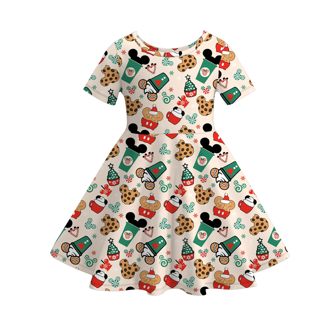 (Pre Order)Girls Christmas Cartoon Print Dress