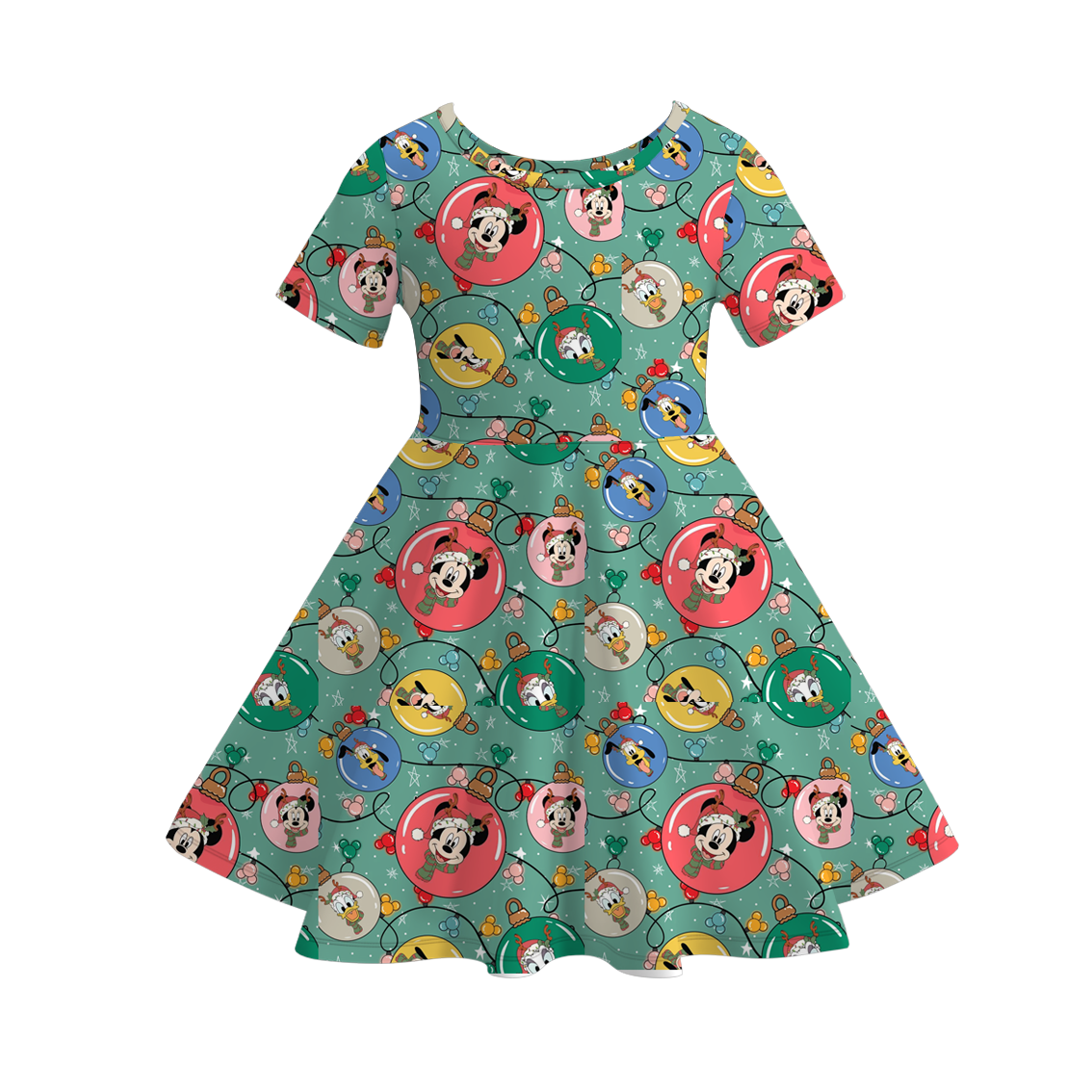 (Pre Order)Girls Christmas Cartoon Print Dress