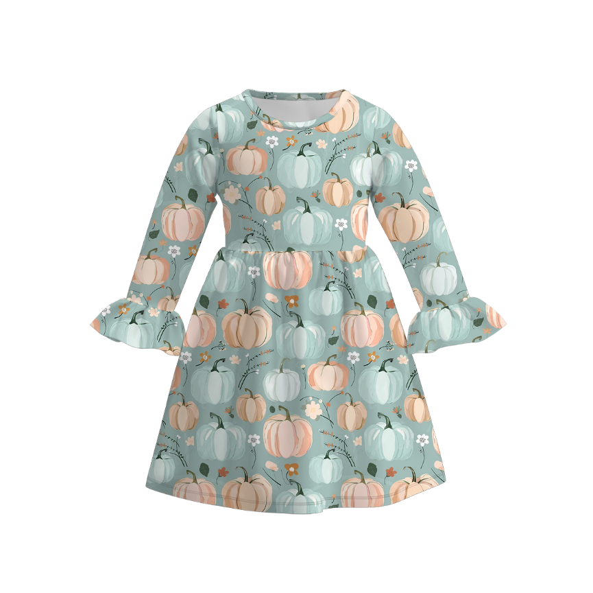 (Pre Order)Girls Fall Pumpkin Print Dress