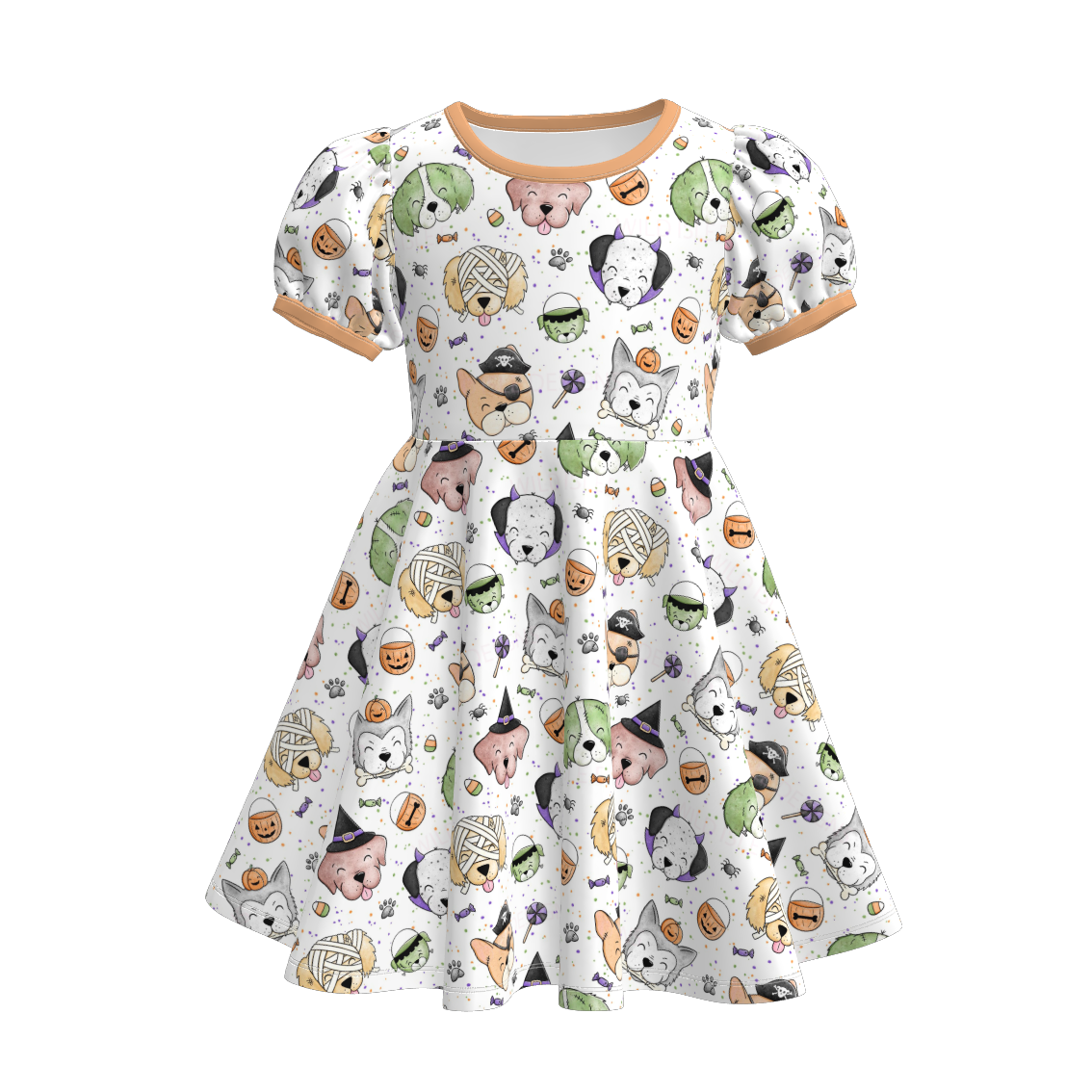 (Pre Order)Girls Halloween Cartoon Print Dress