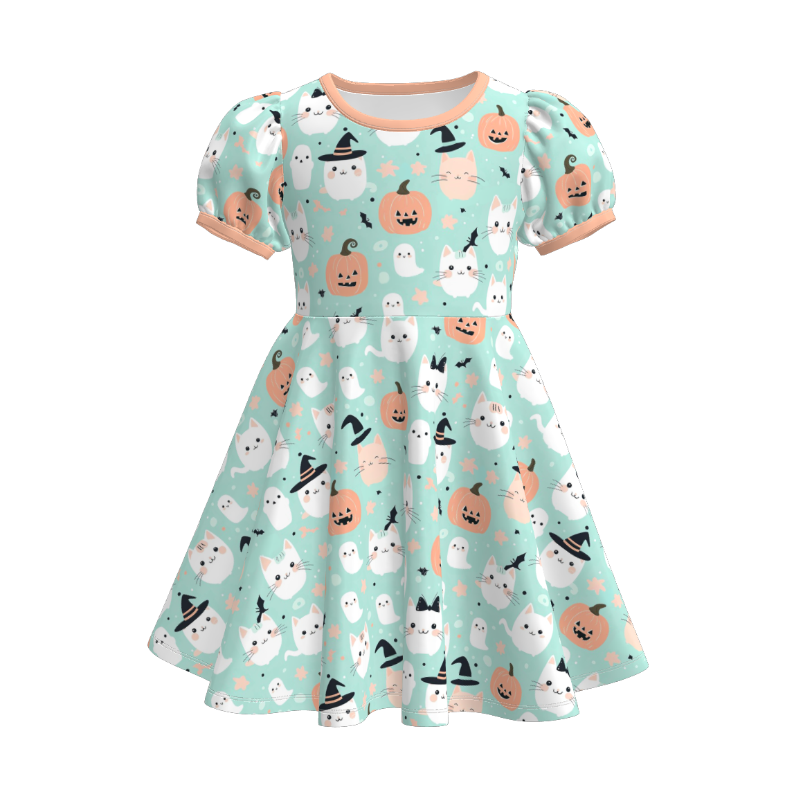 (Pre Order)Girls Halloween Cartoon Print Dress
