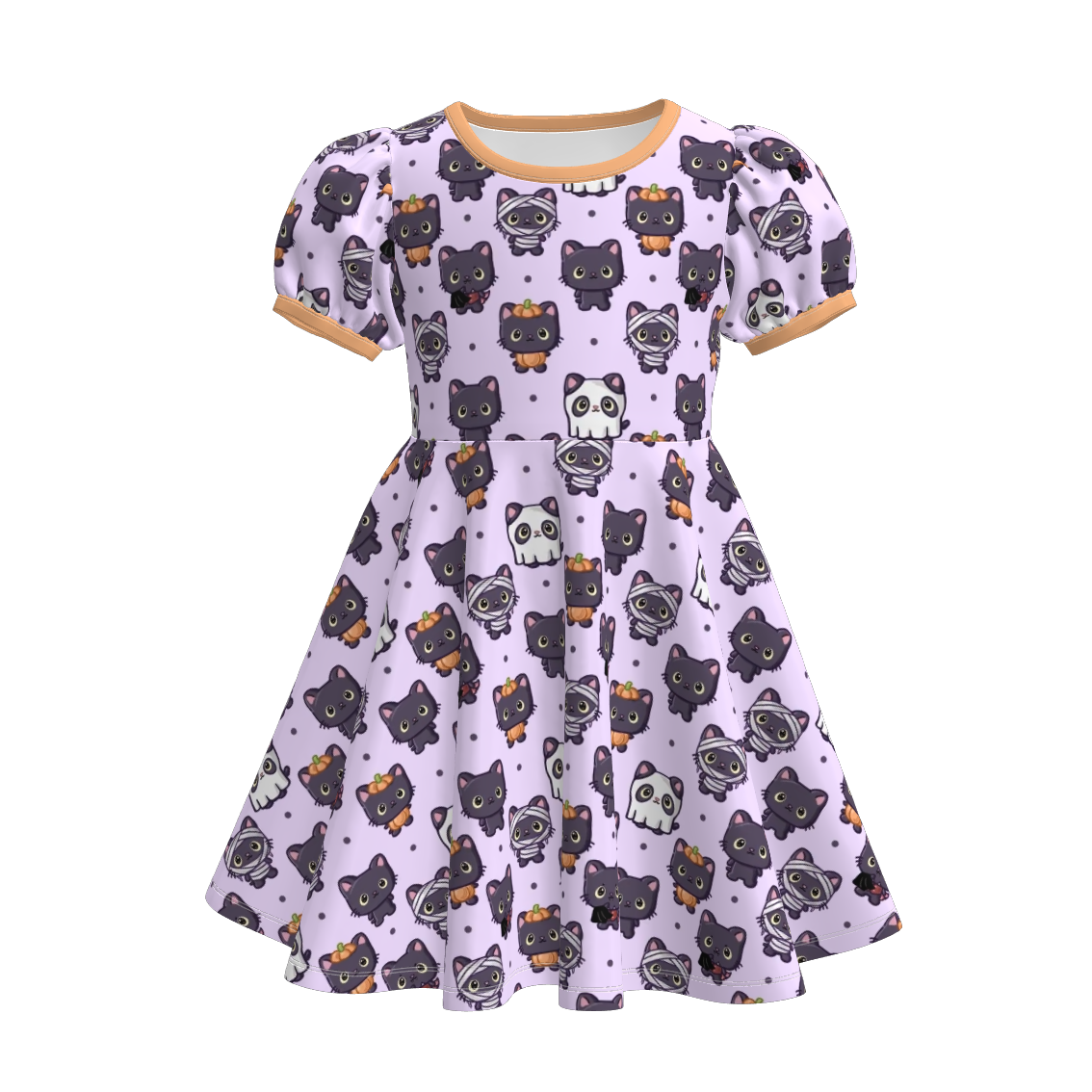 (Pre Order)Girls Halloween Cartoon Print Dress