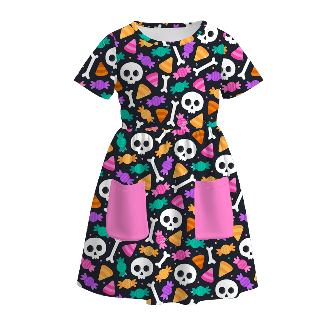 (Pre Order)Girls Halloween Sugar Skull Print Dress,Set&Pants