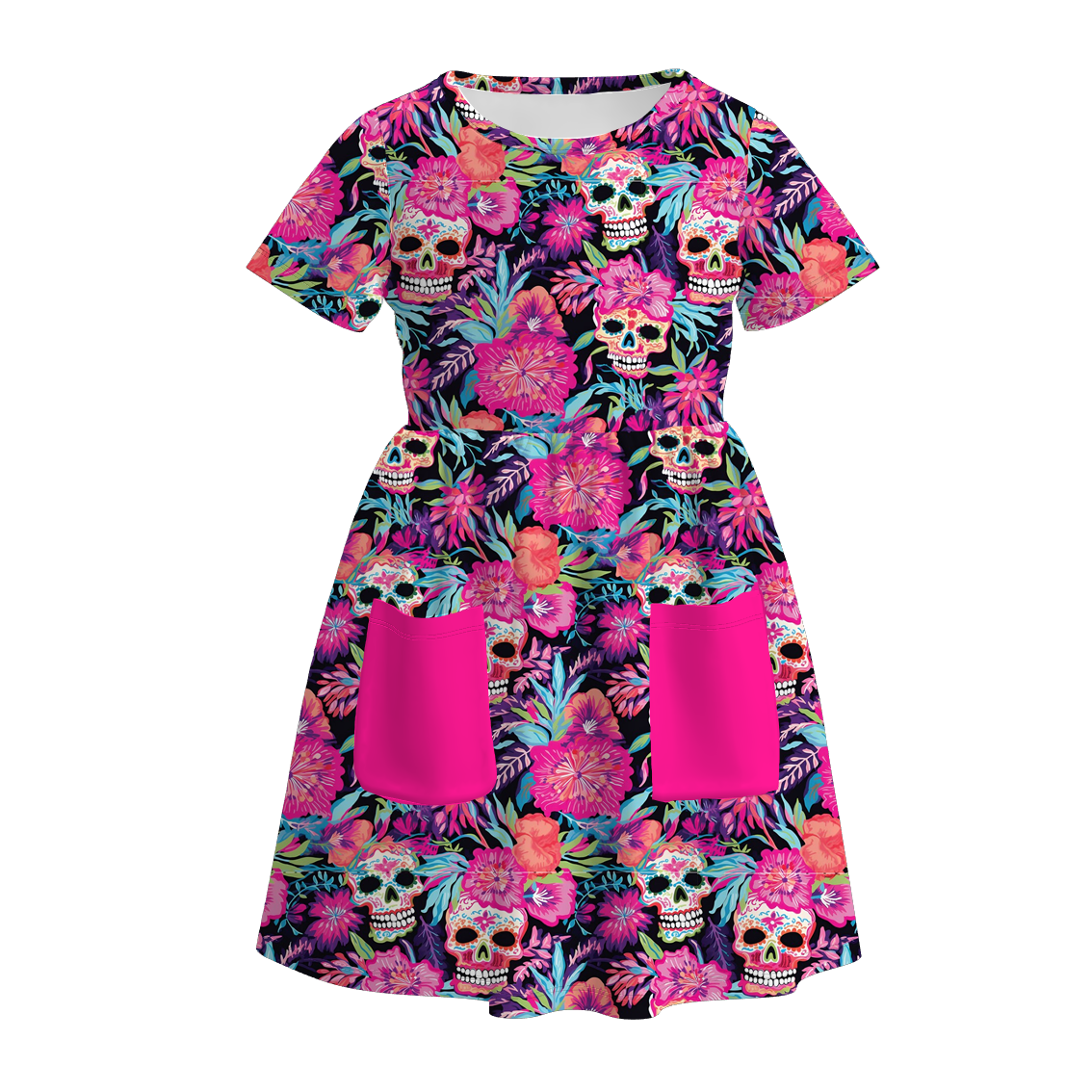 (Pre Order)Girls Halloween Sugar Skull Print Dress,Set&Pants