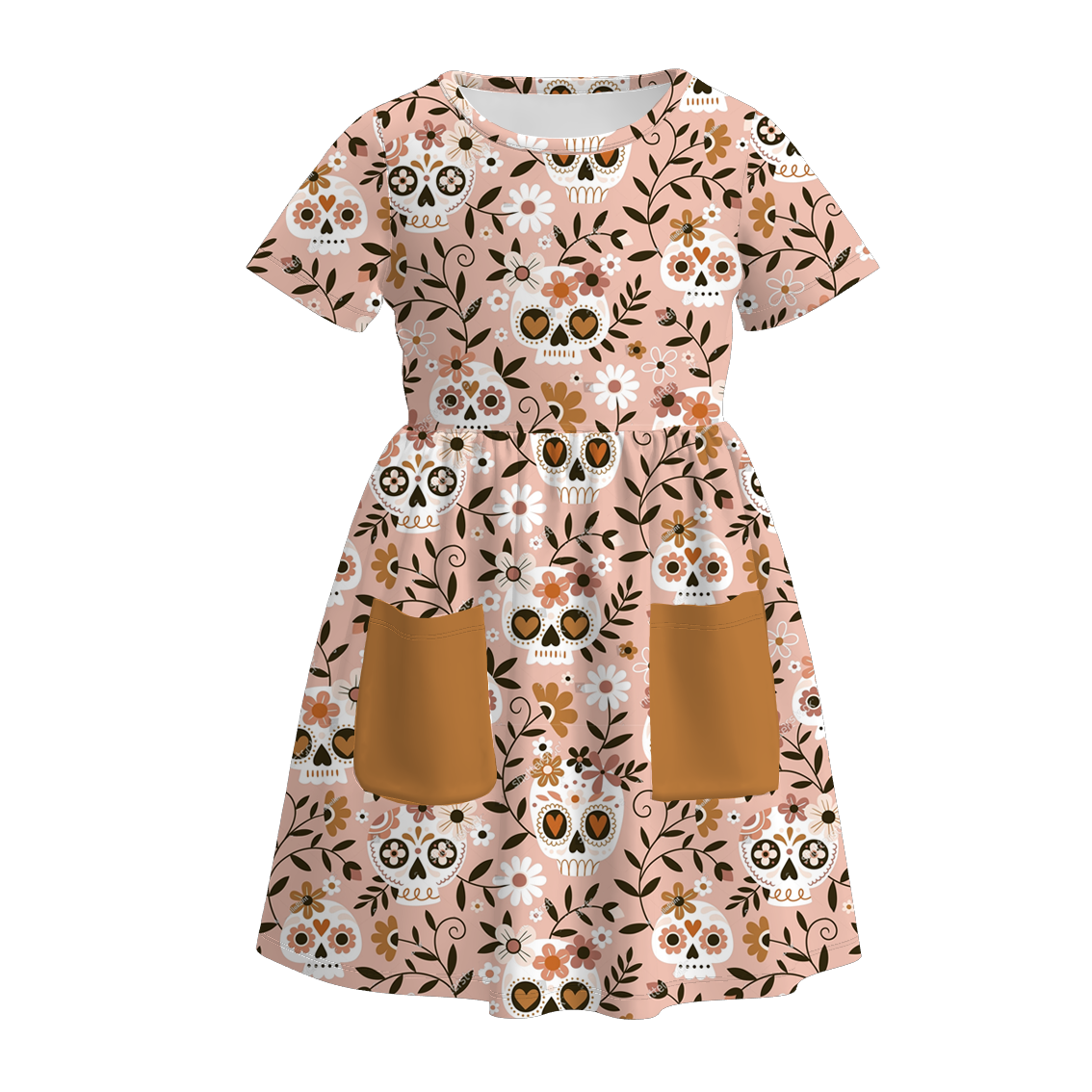 (Pre Order)Girls Halloween Sugar Skull Print Dress,Set&Pants