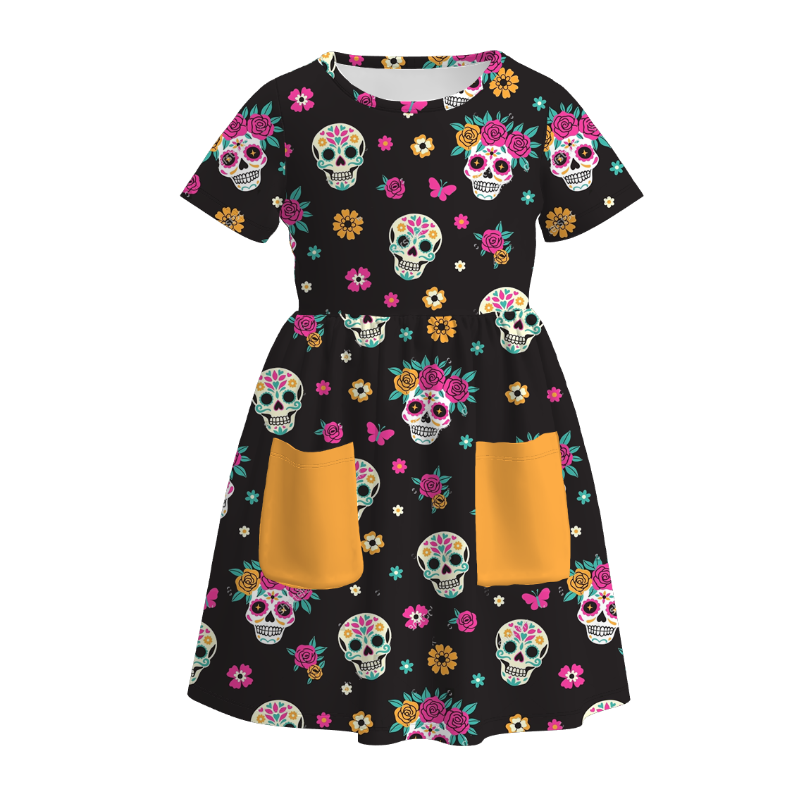 (Pre Order)Girls Halloween Sugar Skull Print Dress,Set&Pants