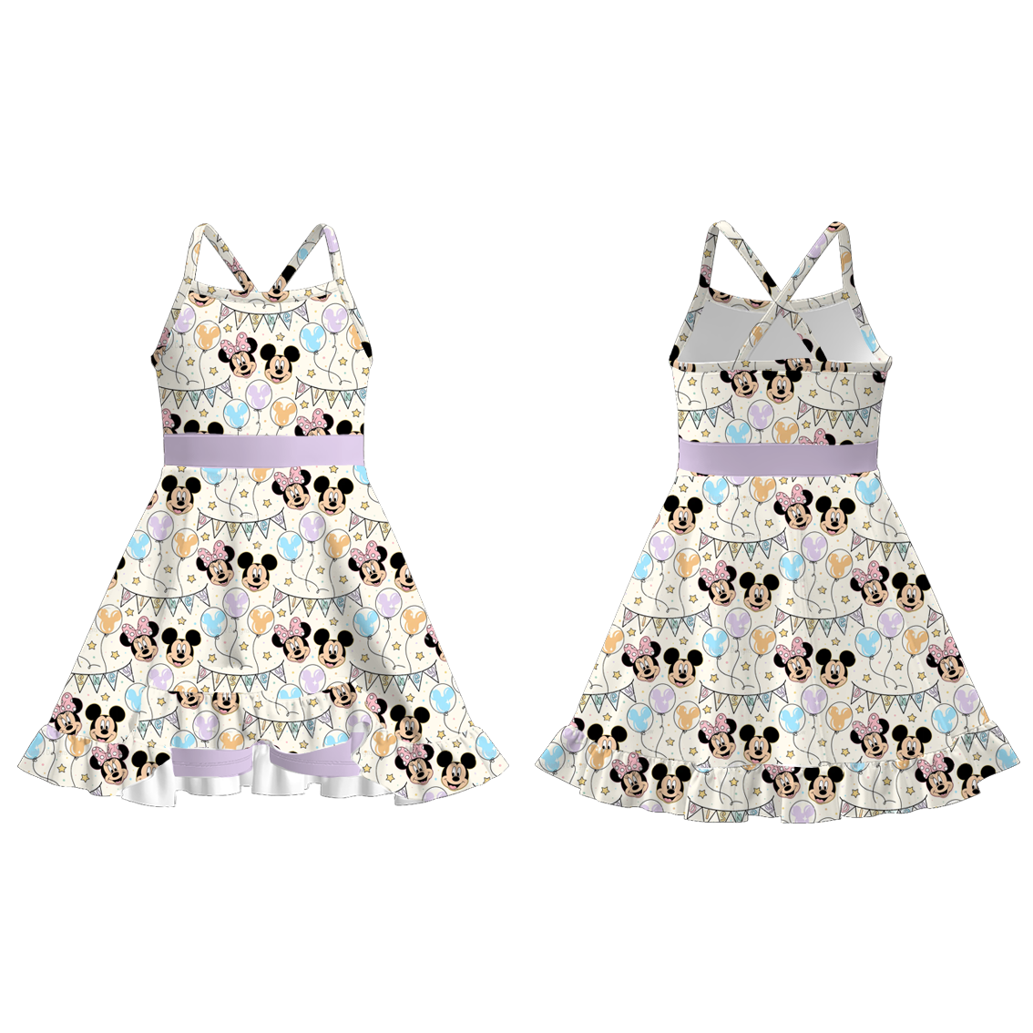(Pre Order)Girls Summer Cartoon Print Skort Dress