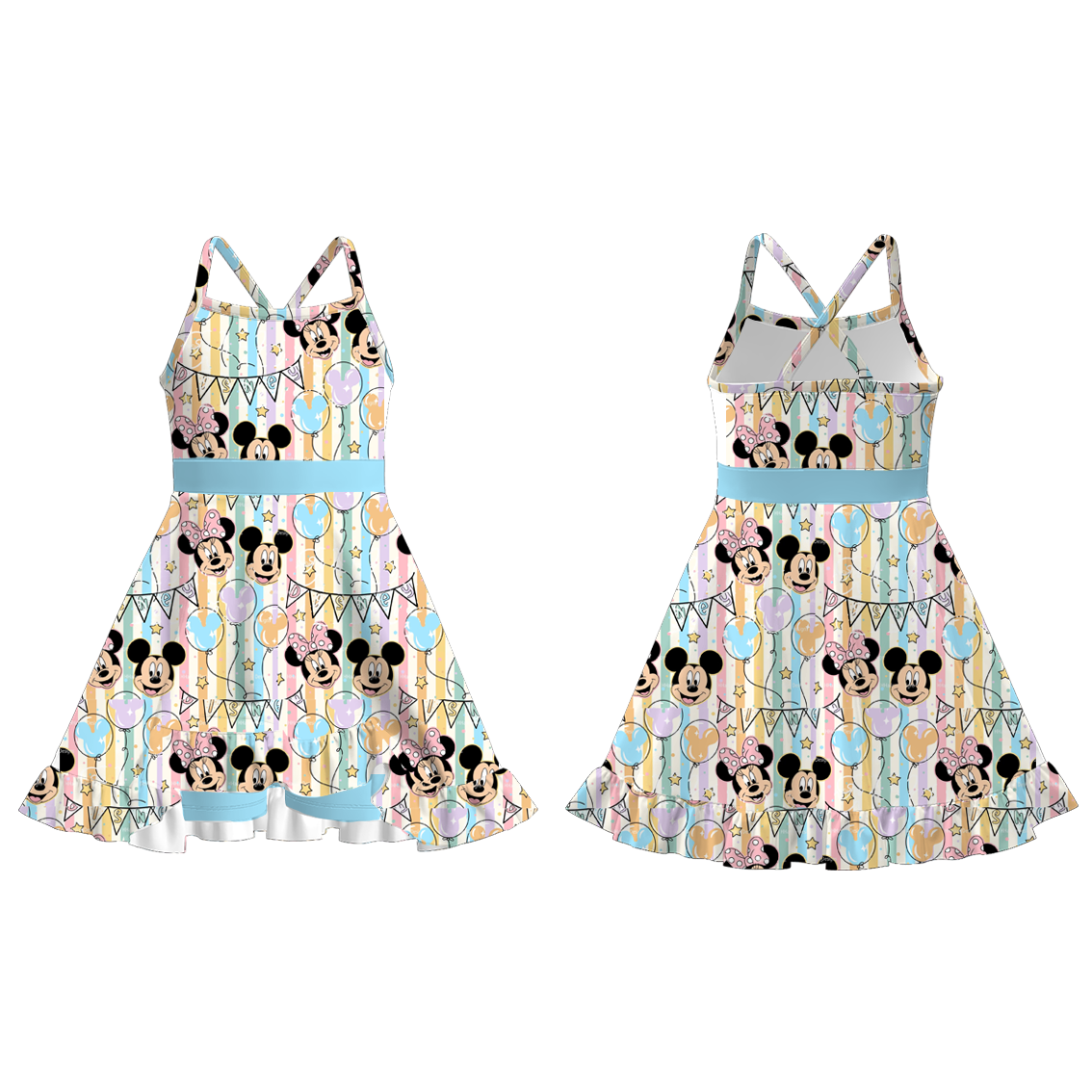 (Pre Order)Girls Summer Cartoon Print Skort Dress