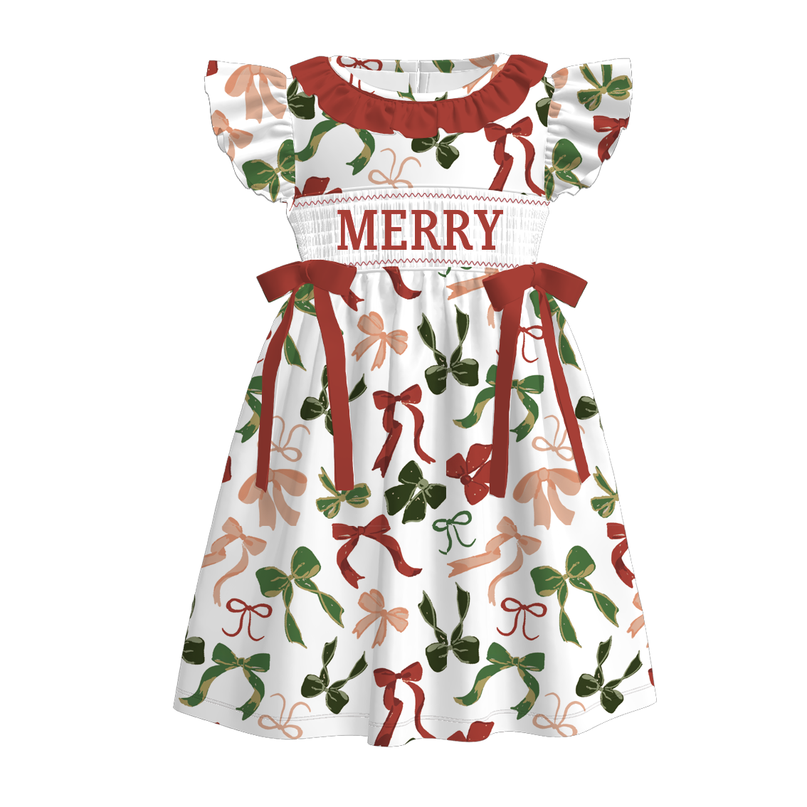 (Pre Order)Sisters Christmas Embroidery Smocked Dress&Romper