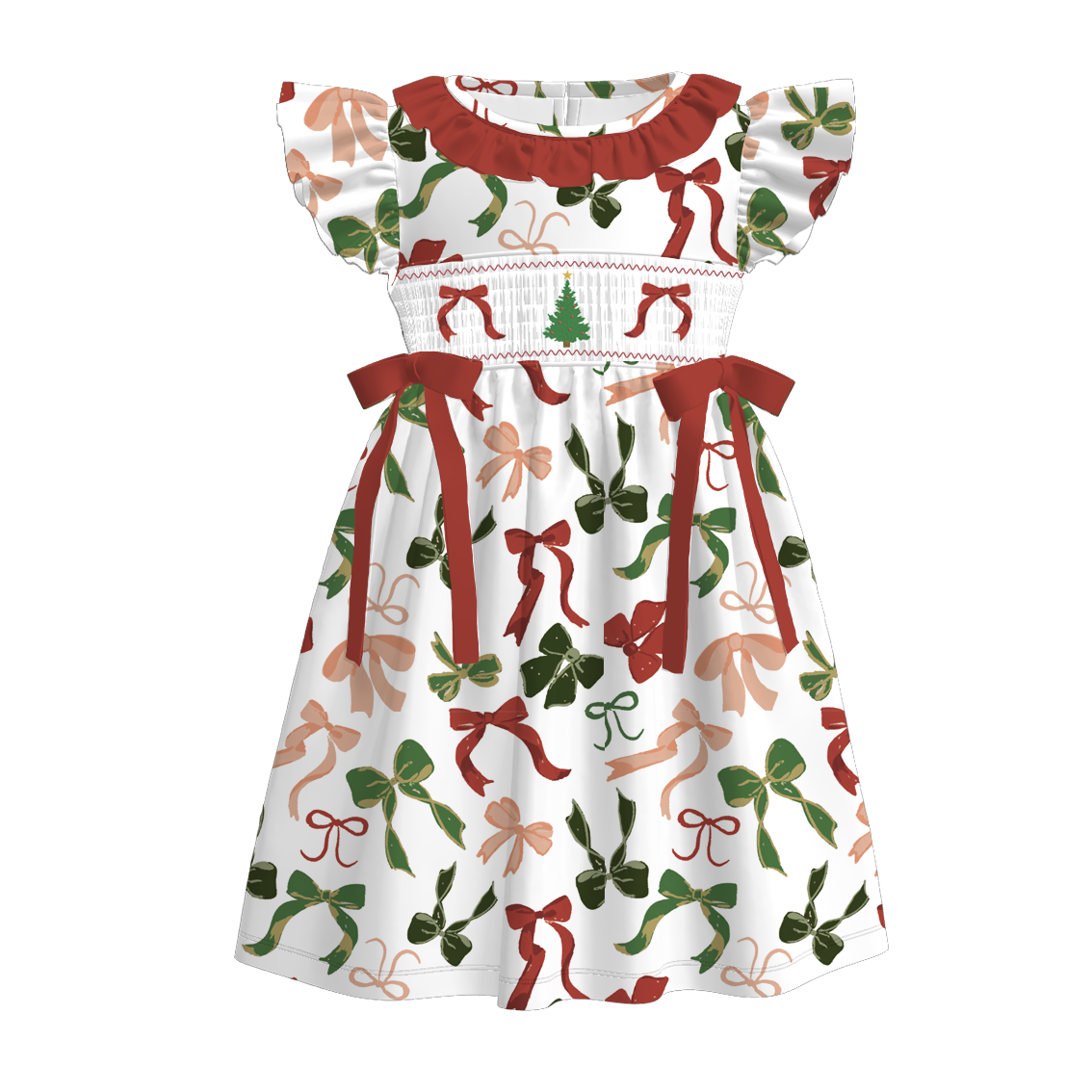 (Pre Order)Sisters Christmas Embroidery Smocked Dress&Romper