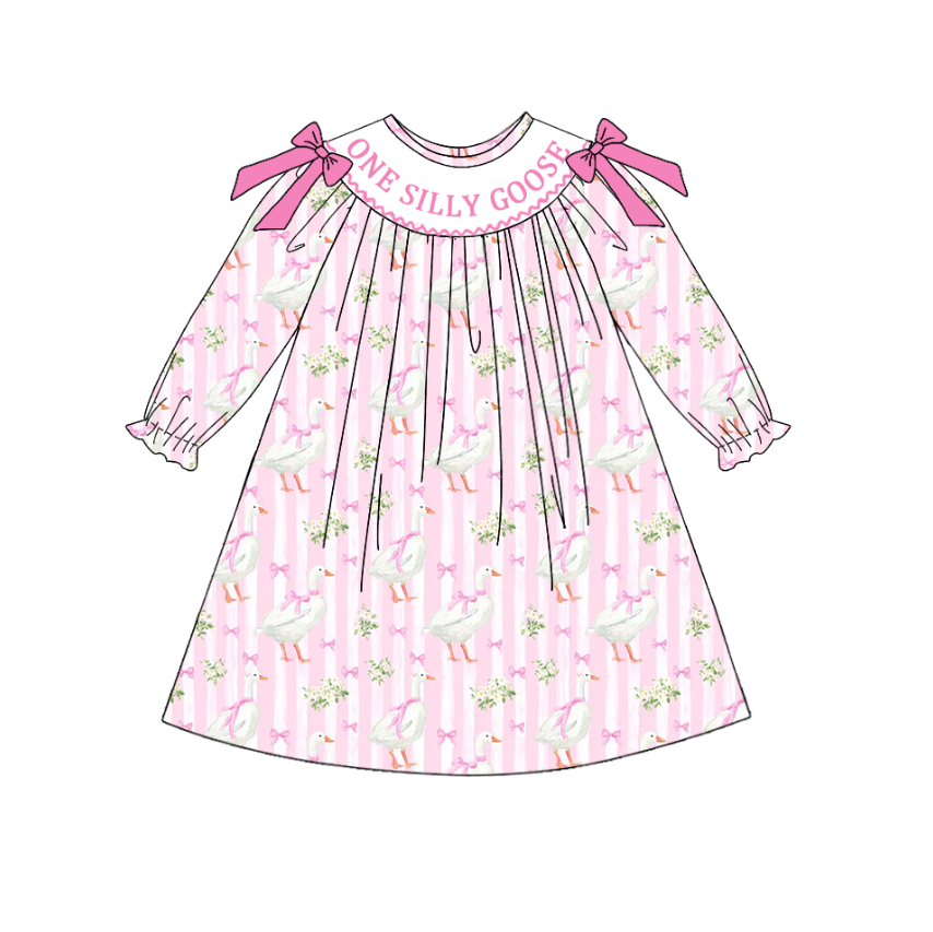 (Pre Order)Sisters Goose Embroidery Smocked Dress&Romper