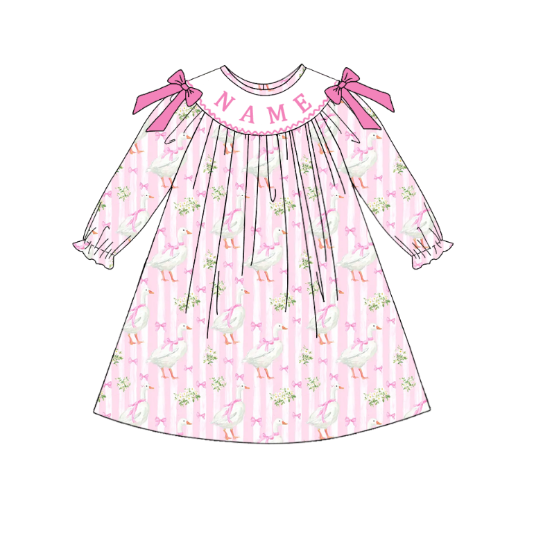 (Pre Order)Sibling Goose Embroidery Smocked Dress,Romper&Shorts Set