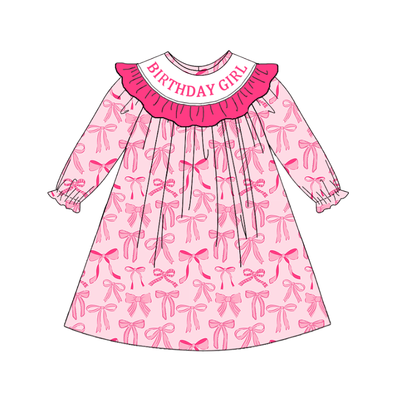 (Pre Order)Sisters Birthday Girl Embroidery Smocked Dress&Romper