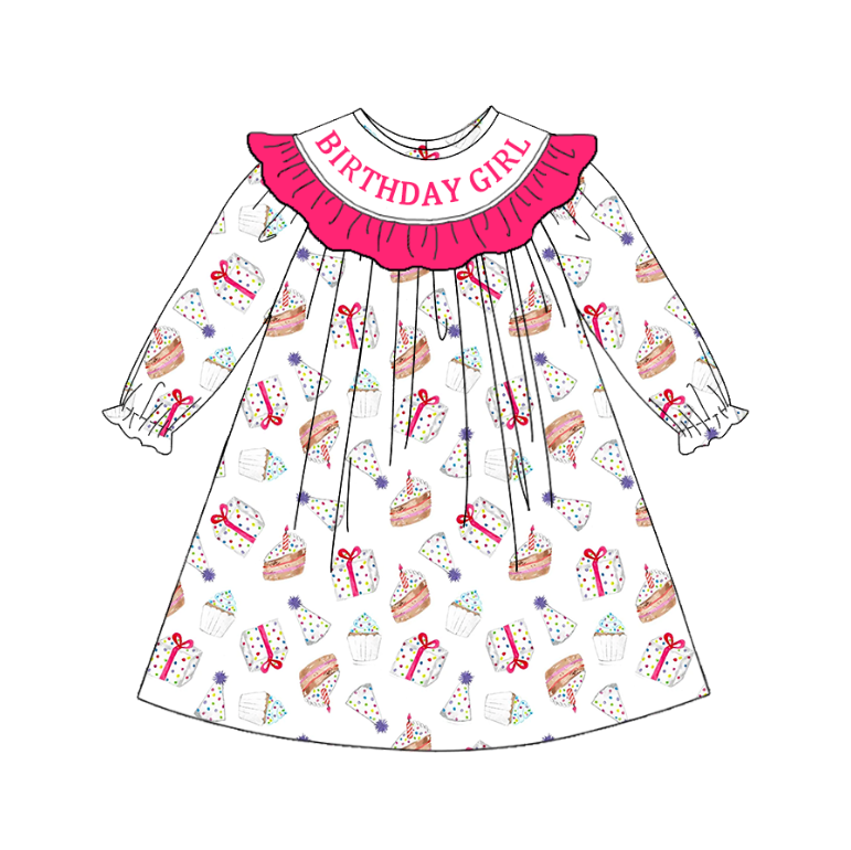 (Pre Order)Sisters Birthday Girl Embroidery Smocked Dress&Romper