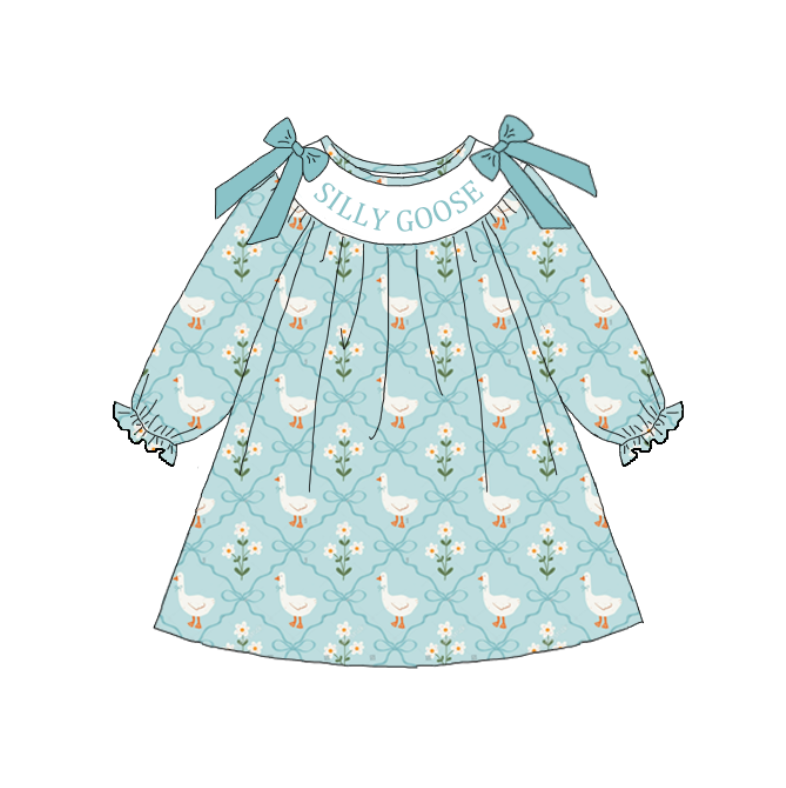(Pre Order)Sisters Silly Goose Embroidery Smocked Dress&Romper