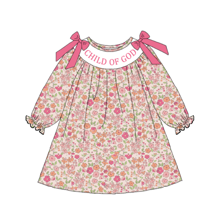 (Pre Order)Sisters Child Of God Embroidery Smocked Dress&Romper