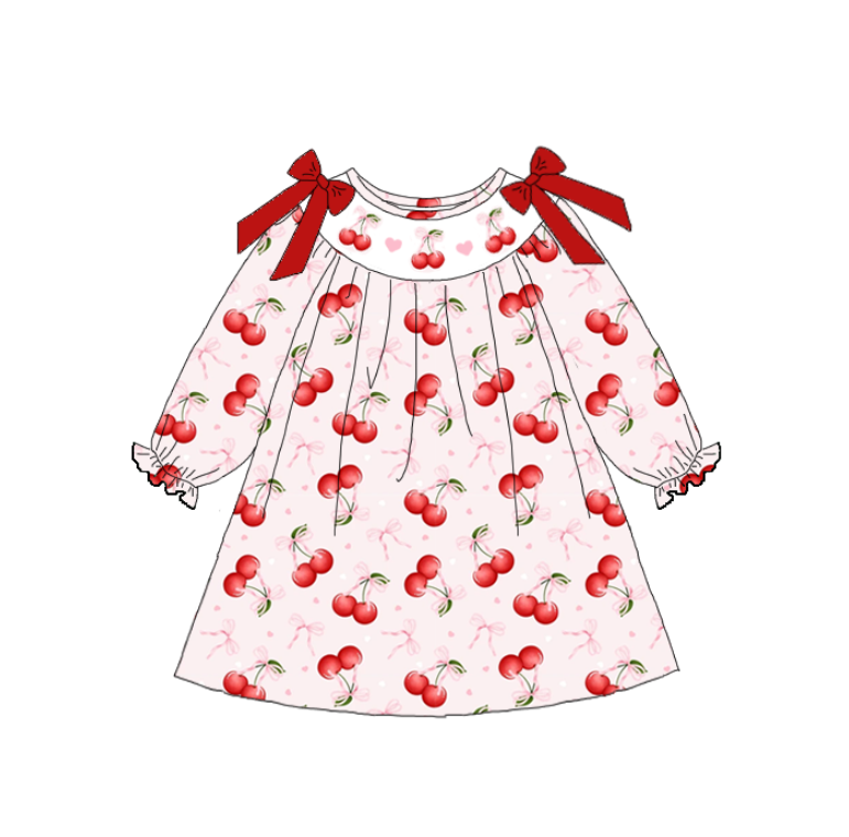 (Pre Order)Sisters Cherry Embroidery Smocked Dress&Romper