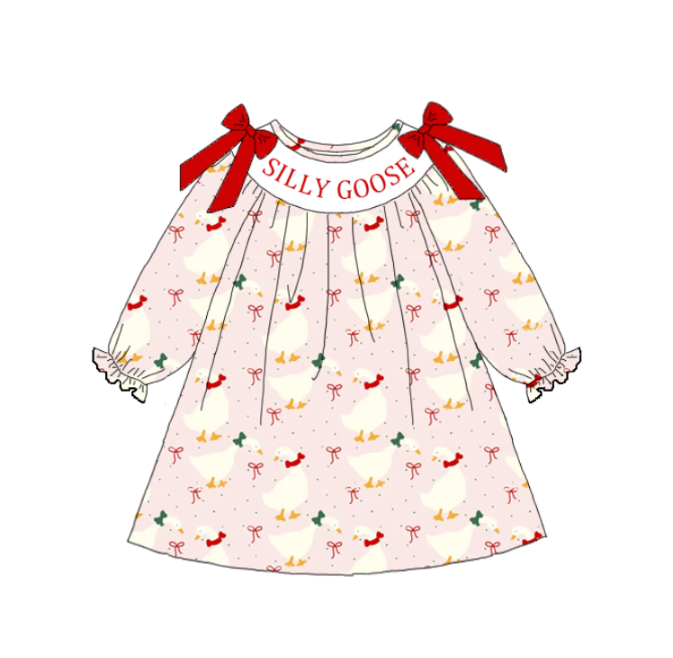 (Pre Order)Sisters Silly Goose Embroidery Smocked Dress&Romper