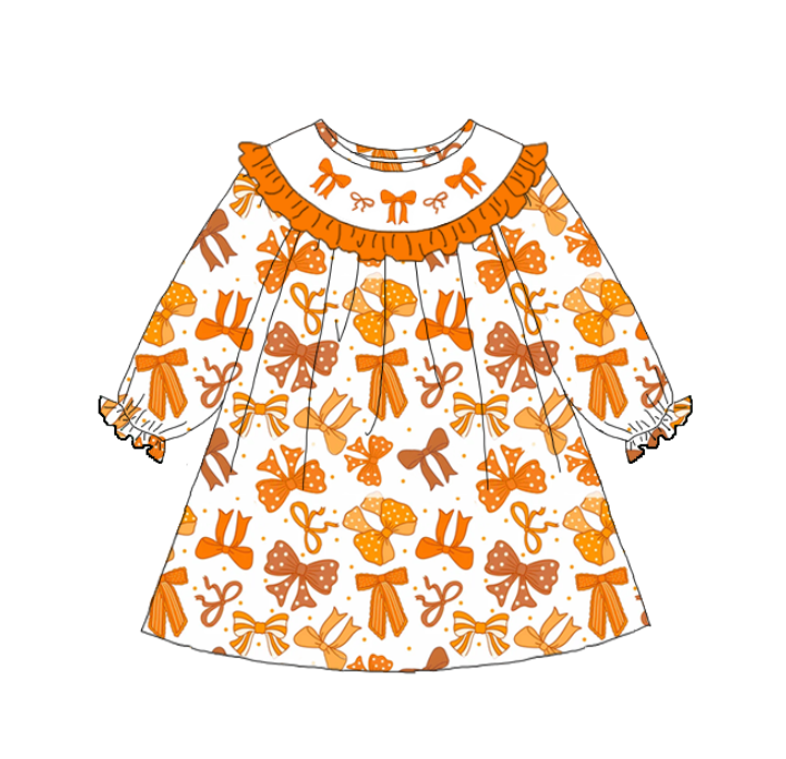 (Pre Order)Sisters Halloween Bow Embroidery Smocked Dress&Romper