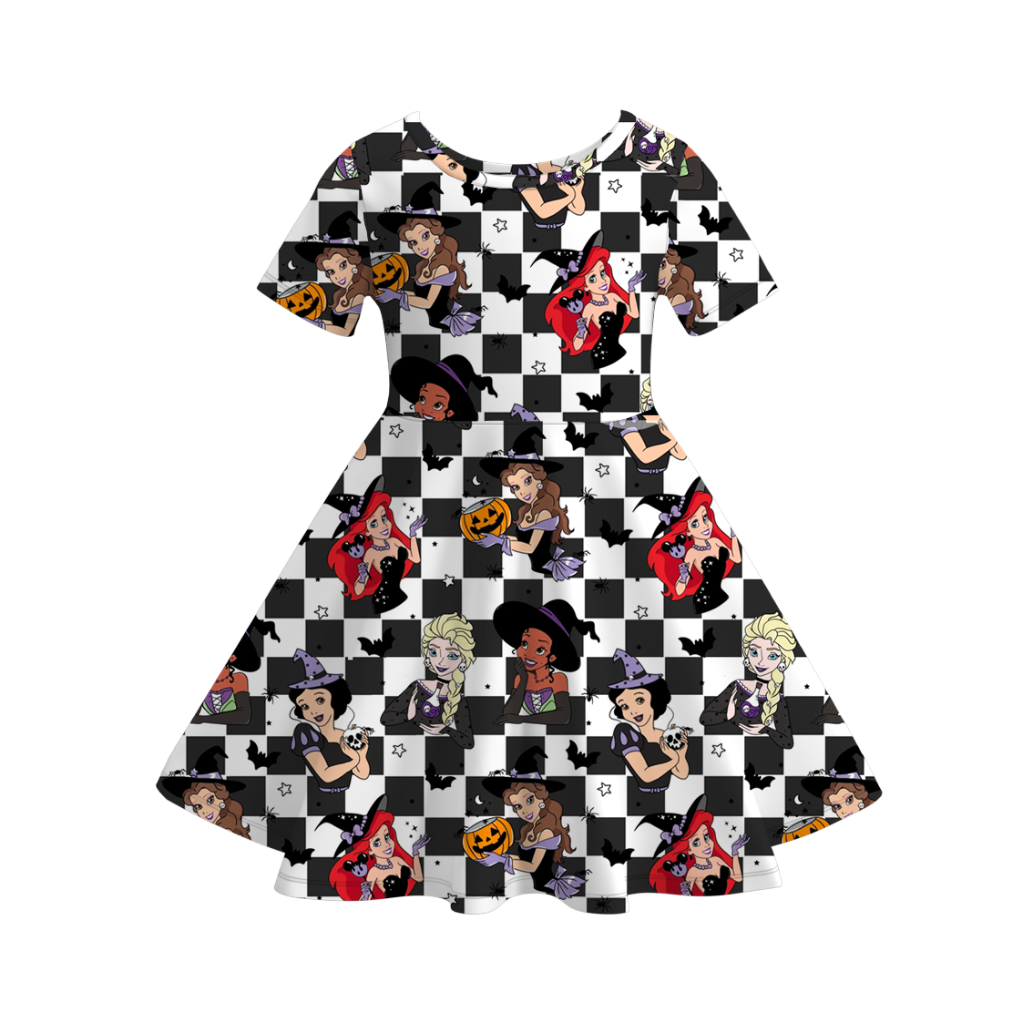 (Pre Order)Girls Halloween Princess Print Dress&Skort Set