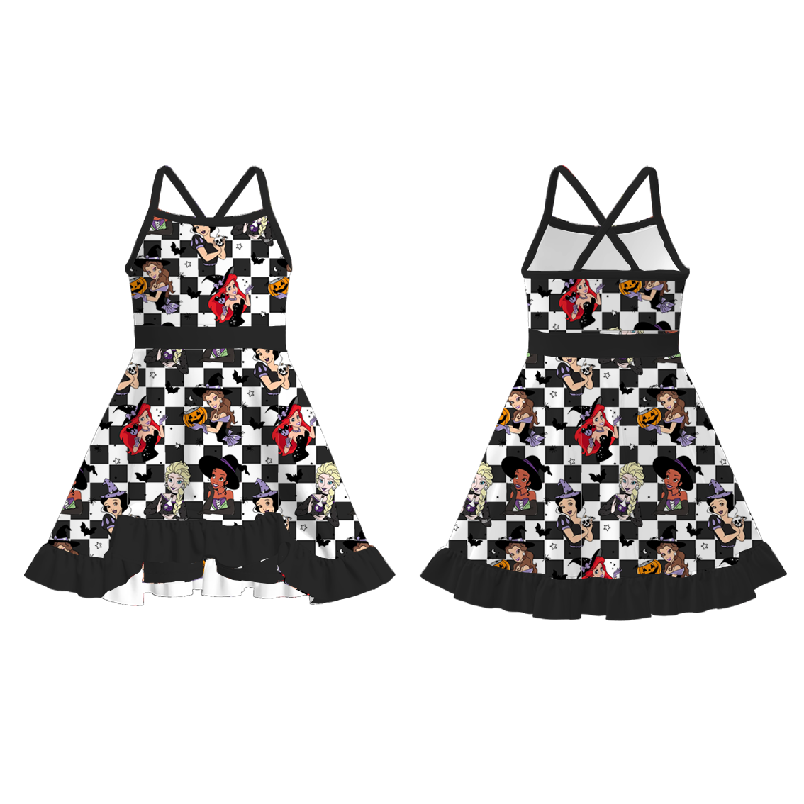 (Pre Order)Girls Halloween Princess Print Dress&Skort Set