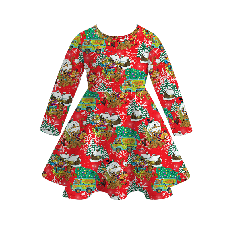 (Pre Order)Girls Christmas Cartoon Print Dress