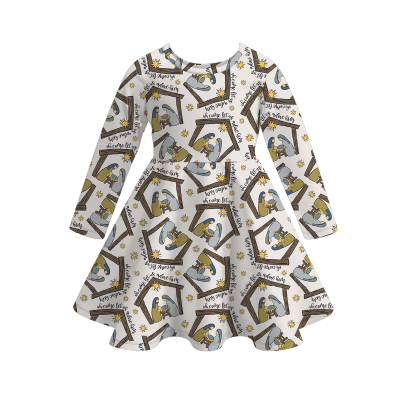 (Pre Order)Girls Christmas Cartoon Print Dress