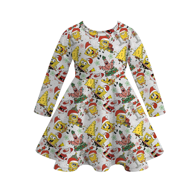 (Pre Order)Girls Christmas Cartoon Print Dress