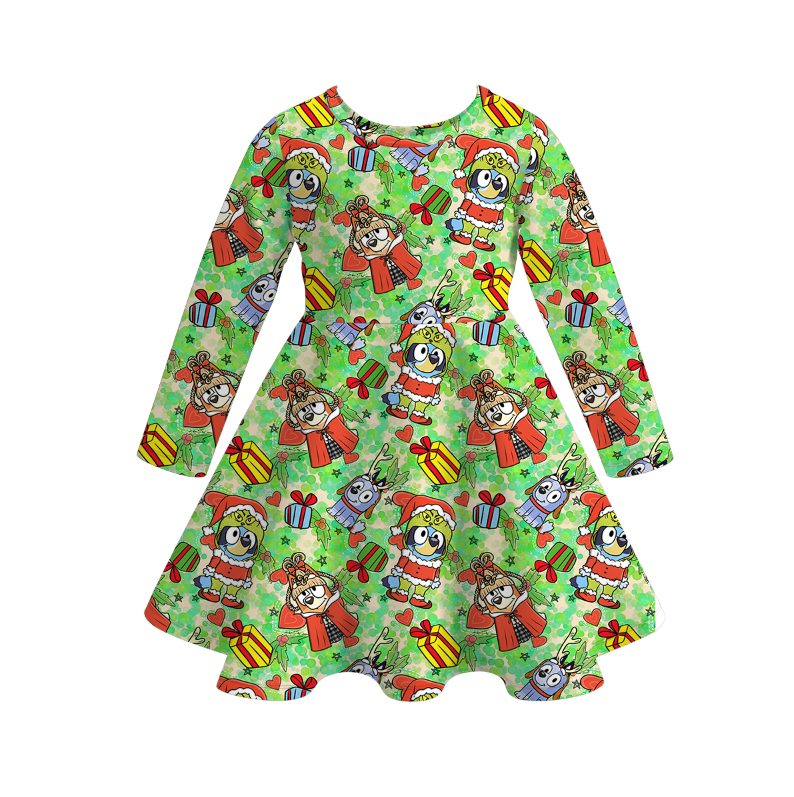 (Pre Order)Girls Christmas Cartoon Print Dress