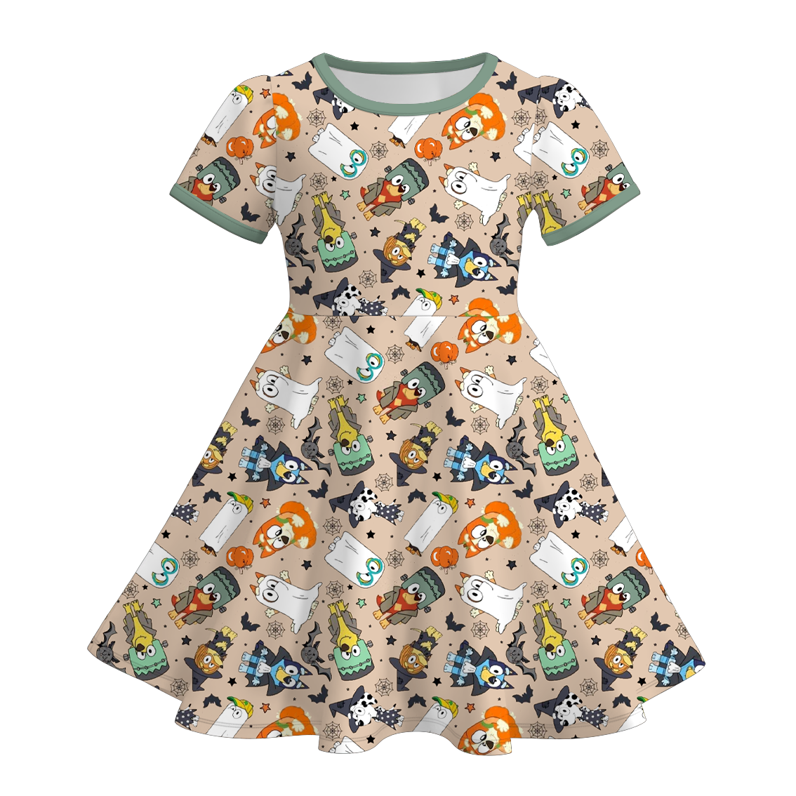 (Pre Order)Girls Halloween Cartoon Print Dress