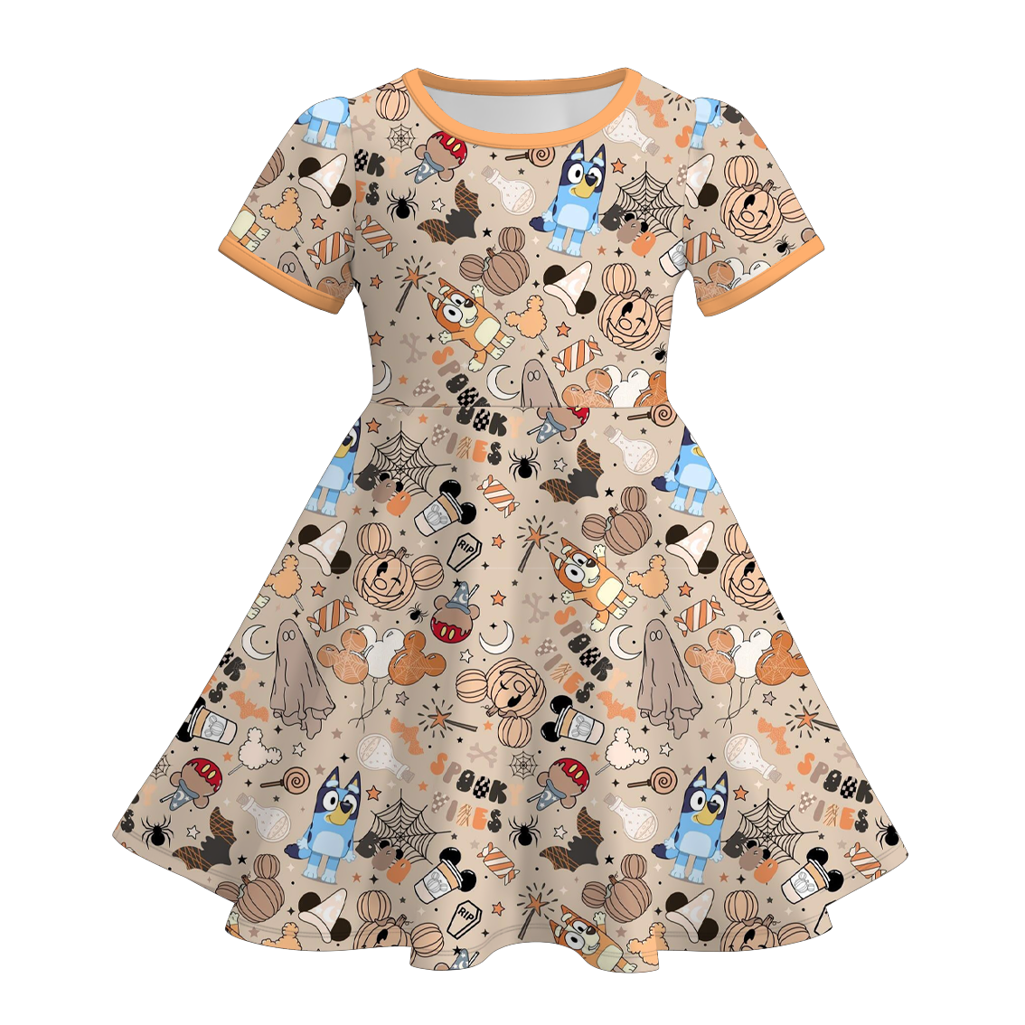 (Pre Order)Girls Halloween Cartoon Print Dress