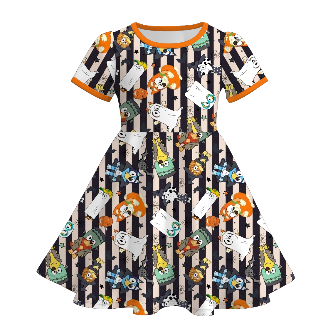 (Pre Order)Girls Halloween Cartoon Print Dress