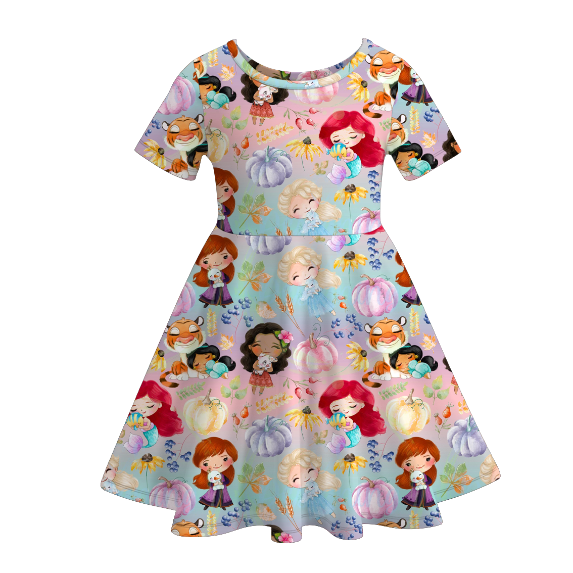 (Pre Order)Girls Fall&Winter Princess Print Dress,Set