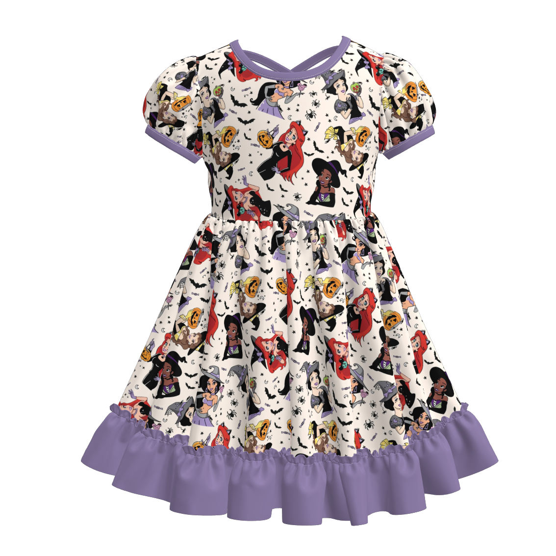 (Pre Order)Sisters Halloween Cartoon Print Dress&Romper