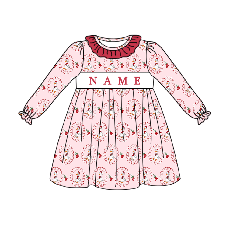 (Pre Order)Sisters Christmas Goose Embroidery Smocked Dress&Romper