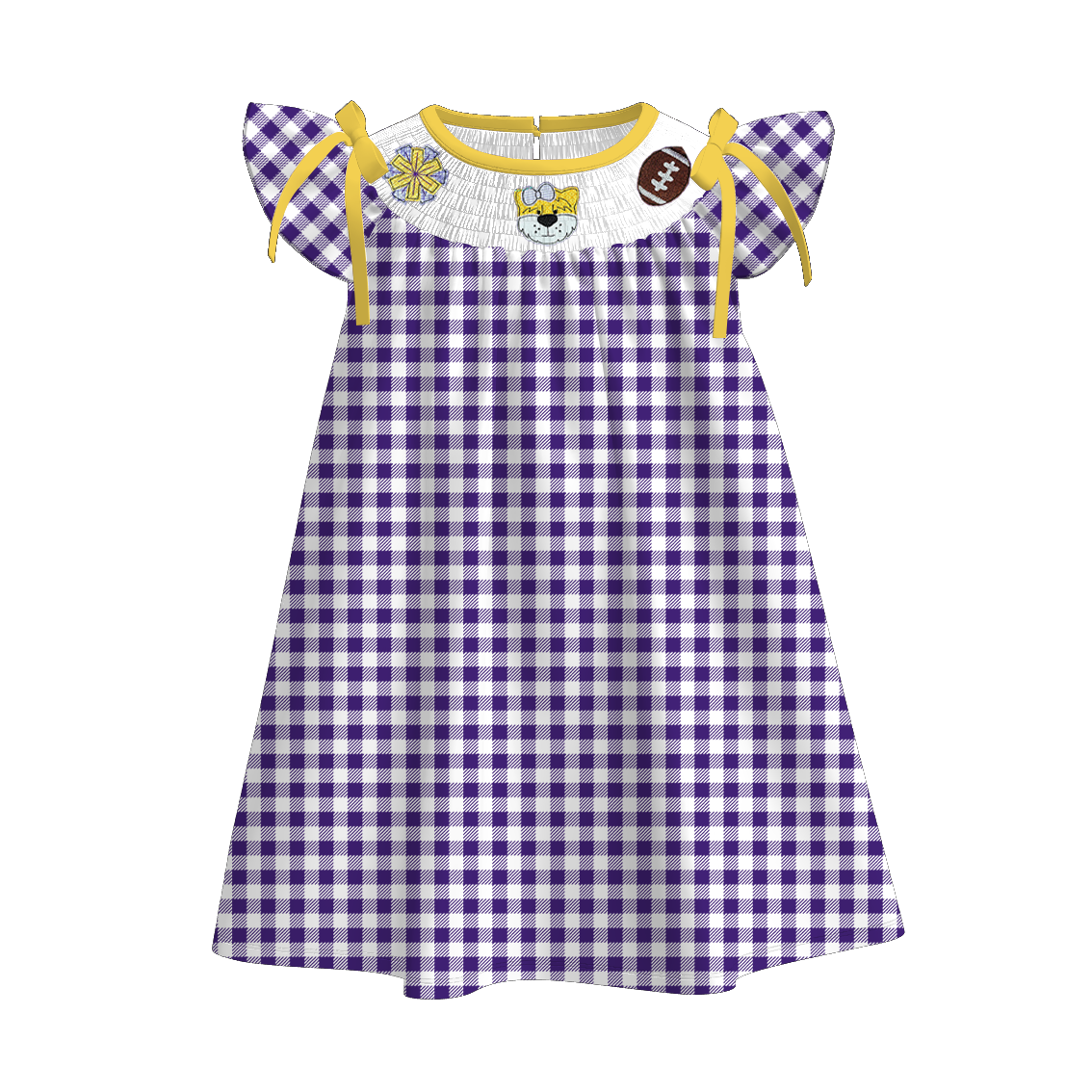 (Pre Order)Family Football Louisiana Embroidery Smocked Dress,Set&Romper