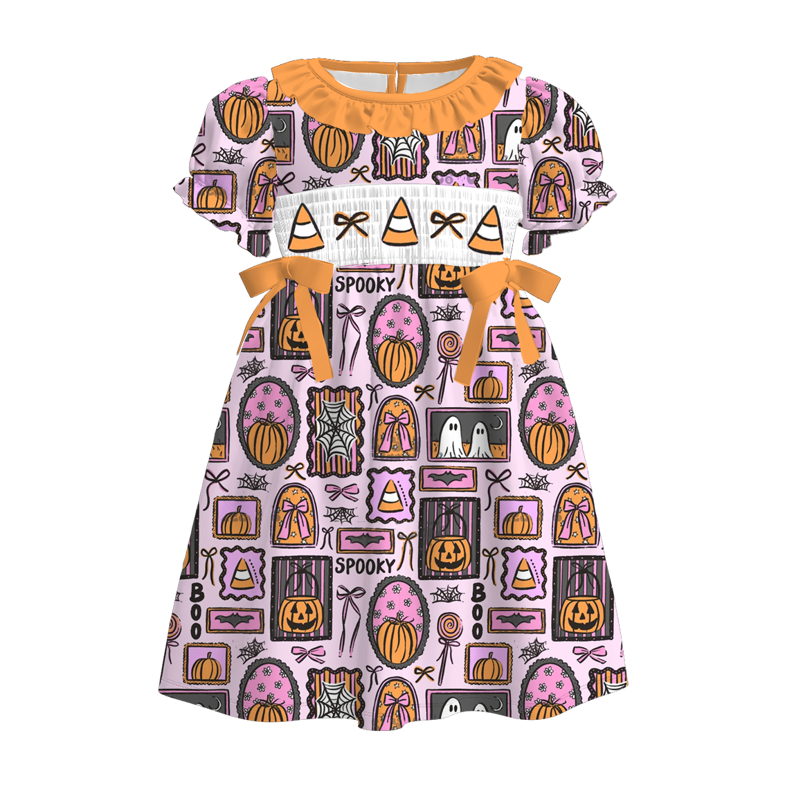 (Pre Order)Sisters Halloween Embroidery Smocked Dress&Romper