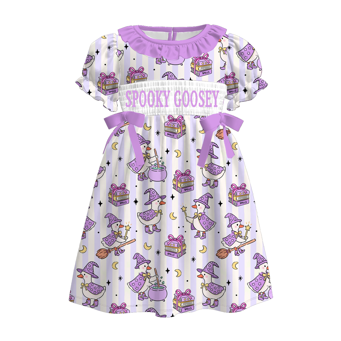 (Pre Order)Sisters Halloween Goose Embroidery Smocked Dress&Romper