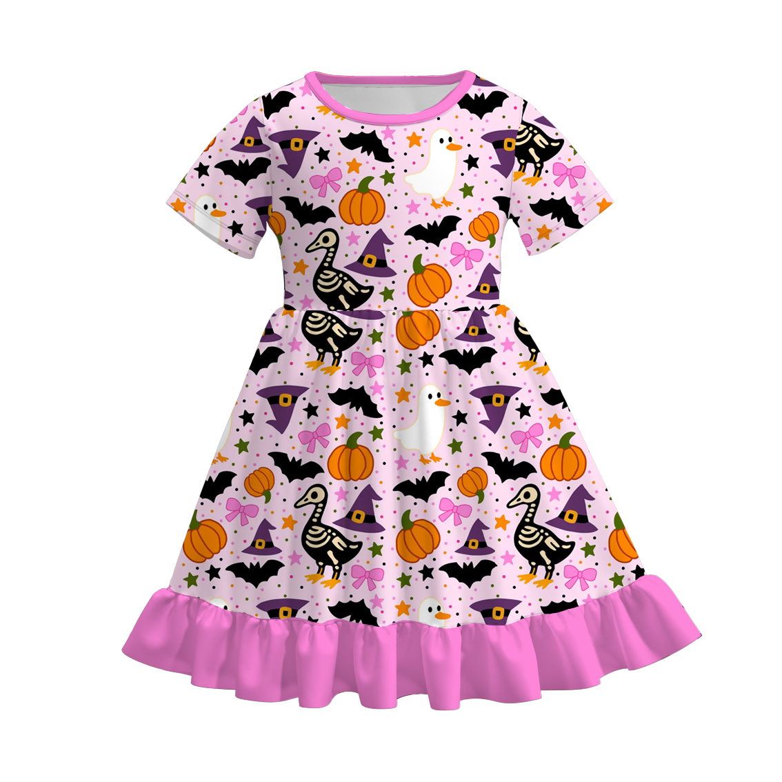 (Pre Order)Girls Halloween Goose Print Dress