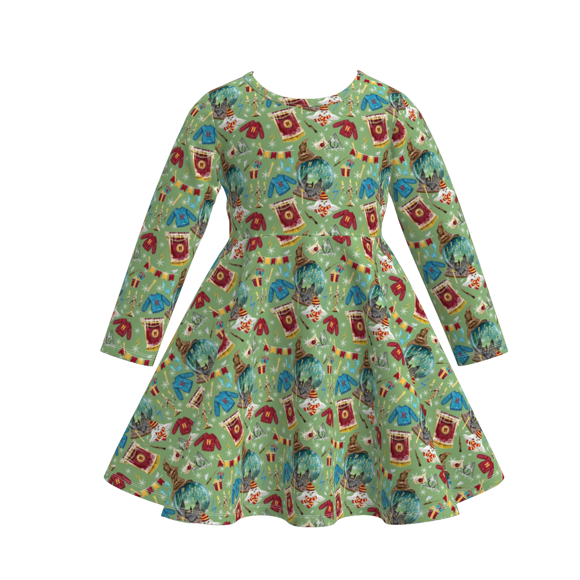 (Pre Order)Girls Christmas Cartoon Print Dress