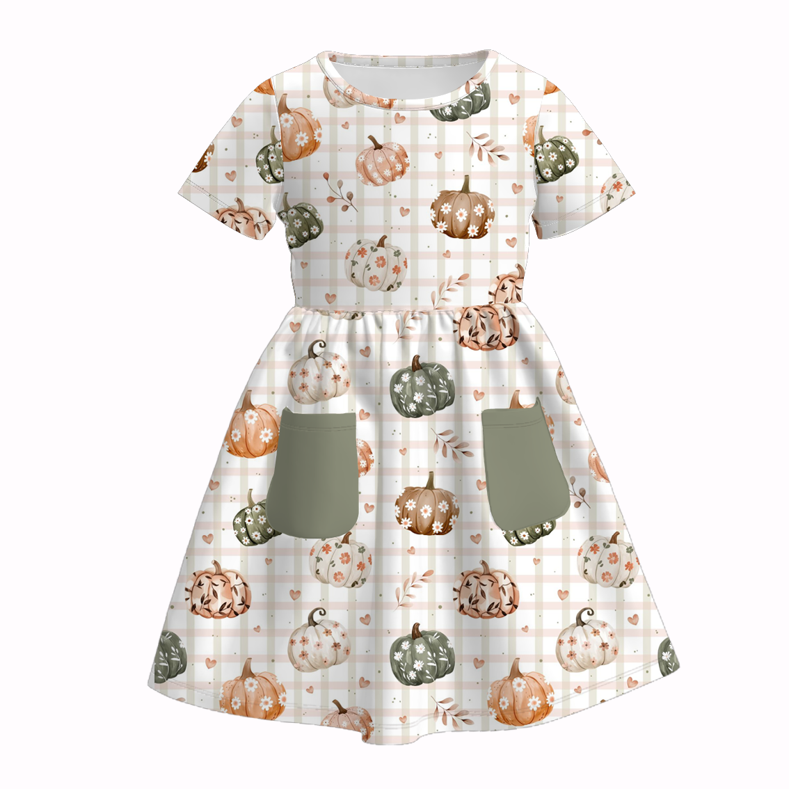 (Pre Order)Girls Fall Pumpkin Print Dress with Pockets