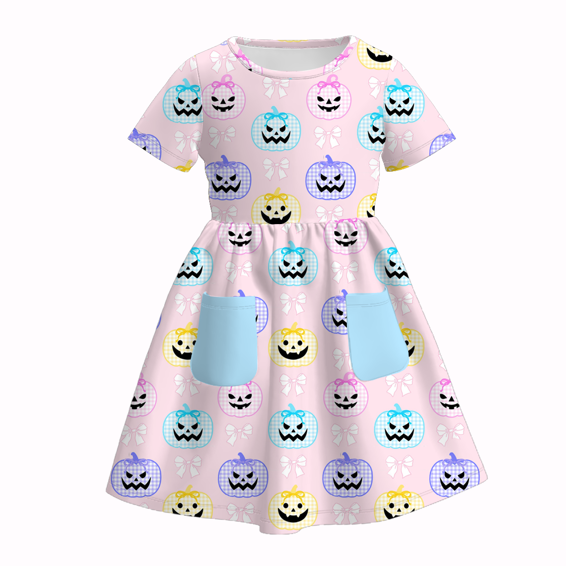 (Pre Order)Girls Fall Pumpkin Print Dress with Pockets